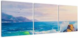 Mivali Tablou - Valuri lovind stânci, pictură în ulei, din trei bucăți 120x40 cm (V023069V12040)