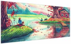 Mivali Tablou - Acuarelă, Golf într-un sat de munte, dintr-o bucată 200x100 cm (V022765V200100)