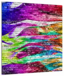 Mivali Tablou pe sticlă - Zid de cărămidă cu flăcări colorate, dintr-o bucată 40x40 cm pe sticlă (V023472V4040GD)