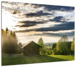 Mivali Tablou pe sticlă cabana în pădure, dintr-o bucată 70x50 cm pe sticlă (V020263V7050GD)