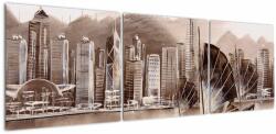 Mivali Tablou - Victoria Harbour, Hong Kong, efect sepia, din trei bucăți 150x50 cm (V023101V15050)
