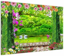 Mivali Tablou - Grădina magică cu lebede, dintr-o bucată 100x70 cm (V022914V10070)