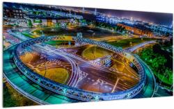 Mivali Tablou pe sticlă panorama orașului nocturn, dintr-o bucată 100x50 cm pe sticlă (V020639V10050GD)