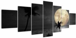 Mivali Tablou - Plaja cu lună plină, nuanțe gri, din șapte bucăți 210x100 cm (V023127V210100)