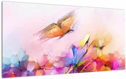Mivali Tablou pe sticlă - Fluture asupra florilor, abstracție, dintr-o bucată 100x50 cm pe sticlă (V022906V10050GD)
