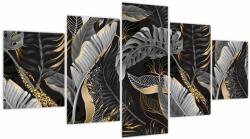 Mivali Tablou - Frunze tropicale, Galben - auriu, din cinci bucăți 150x80 cm (V023603V150805PCS)