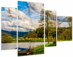 Mivali Tablou - Barcă pe lac (cu ceas), din patru bucăți 110x75 cm cu ceas (V022597V11075C)