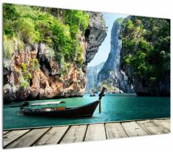 Mivali Tablou cu navă lungă pe plajă, dintr-o bucată 100x70 cm (V021199V10070)