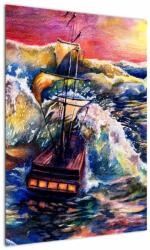 Mivali Tablou - Navă pe valurile oceanului, aquarelă, dintr-o bucată 50x70 cm (V022808V5070)