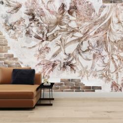 Mivali Fototapet - Frescă florală pe un perete de cărămidă, vlies, 294x204 cm (T100416TQ6)