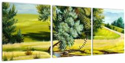 Mivali Tablou - Râu între câmpii, pictură în ulei (cu ceas), din trei bucăți 90x30 cm cu ceas (V023241V9030C)