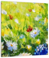 Mivali Tablou pe sticlă - Pictură în ulei, pajiște înflorită, dintr-o bucată 30x30 cm pe sticlă (V023039V3030GD)
