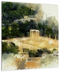 Mivali Tablou pe sticlă - Templul lui Zeus, Atena, Grecia, dintr-o bucată 40x40 cm pe sticlă (V022916V4040GD)