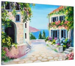 Mivali Tablou pe sticlă - Alee grecească, pictură în ulei, dintr-o bucată 70x50 cm pe sticlă (V023179V7050GD)
