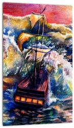 Mivali Tablou - Navă pe valurile oceanului, aquarelă, dintr-o bucată 20x30 cm (V022808V2030)