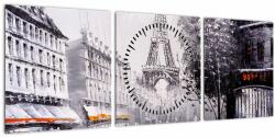 Mivali Tablou - Pictură în ulei, Paris (cu ceas), din trei bucăți 90x30 cm cu ceas (V023196V9030C)