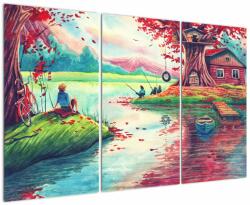 Mivali Tablou - Acuarelă, Golf într-un sat de munte, din trei bucăți 120x80 cm (V022765V120803PCS)