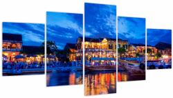 Mivali Tablou - Orașul de noapte Hoi An, Vietnam (cu ceas), din cinci bucăți 150x80 cm cu ceas (V022583V15080C)