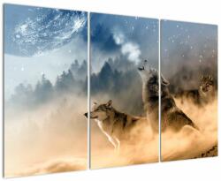 Mivali Tablou - lupii urlând la lună, din trei bucăți 120x80 cm (V020509V120803PCS)