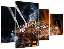 Mivali Tablou cu steac pe grill (cu ceas), din patru bucăți 110x75 cm cu ceas (V021992V11075C)