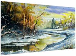 Mivali Tablou - Râu de iarnă, pictură în ulei, dintr-o bucată 120x70 cm (V023235V12070)