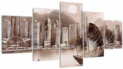 Mivali Tablou - Victoria Harbour, Hong Kong, efect sepia, din cinci bucăți 150x80 cm (V023101V150805PCS)