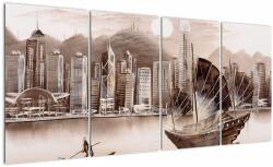 Mivali Tablou - Victoria Harbour, Hong Kong, efect sepia, din patru bucăți 160x80 cm (V023101V16080)