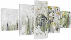 Mivali Tablou - Flori albe, vintage (cu ceas), din cinci bucăți 150x80 cm cu ceas (V022775V15080C)