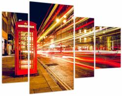Mivali Tablou cu căsuța telefonică roșie din Londra (cu ceas), din patru bucăți 110x75 cm cu ceas (V021120V11075C)