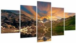 Mivali Tablou - Oglindirea în lacul montan (cu ceas), din cinci bucăți 150x80 cm cu ceas (V021601V15080C)