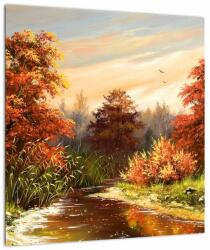 Mivali Tablou pe sticlă - Râu în peisaj de toamnă, dintr-o bucată 40x40 cm pe sticlă (V023239V4040GD)