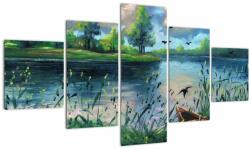 Mivali Tablou- Pictură în ulei, seară de vară lângă lac, din cinci bucăți 125x70 cm (V022760V12570)