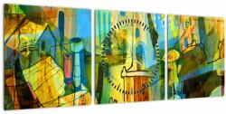 Mivali Tablou - Arhitectură, abstractizare cubistă (cu ceas), din trei bucăți 90x30 cm cu ceas (V023269V9030C)