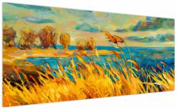 Mivali Tablou - Apus de soare peste lac, pictură acrilică, dintr-o bucată 200x100 cm (V023296V200100)