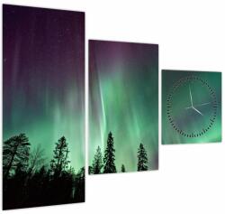 Mivali Tablou cu Northern Lights (cu ceas), din trei bucăți 90x70 cm cu ceas (V021103V9070C)