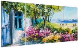 Mivali Tablou - Grădina din fața casei, pictură în ulei, din patru bucăți 160x80 cm (V023178V16080)