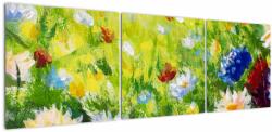 Mivali Tablou - Pictură în ulei, pajiște înflorită, din trei bucăți 150x50 cm (V023039V15050)