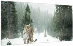 Mivali Tablou pe sticlă cu leopard în zăpadă, dintr-o bucată 100x50 cm pe sticlă (V020880V10050GD)