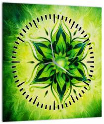 Mivali Tablou - Mandala de flori, fundal verde (cu ceas), dintr-o bucată 30x30 cm cu ceas (V023489V3030C)