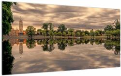 Mivali Tablou pe sticlă cu lac și copaci, dintr-o bucată 100x50 cm pe sticlă (V020347V10050GD)