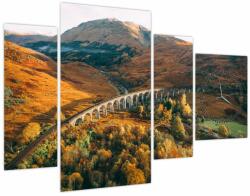 Mivali Tablou cu pod în valea din Scoția (cu ceas), din patru bucăți 110x75 cm cu ceas (V021716V11075C)