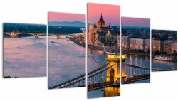 Mivali Tablou - Panorama orașului Budapesta, Ungaria (cu ceas), din cinci bucăți 150x80 cm cu ceas (V023302V15080C)