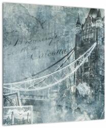 Mivali Tablou pe sticlă - Tower Bridge în tonuri reci, dintr-o bucată 40x40 cm pe sticlă (V023452V4040GD)