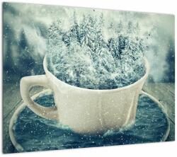Mivali Tablou pe sticlă - Lumea de iarnă într-o căniță, dintr-o bucată 70x50 cm pe sticlă (V023563V7050GD)