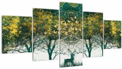Mivali Tablou - Căprioare în pădurea verde (cu ceas), din cinci bucăți 150x80 cm cu ceas (V022895V15080C)