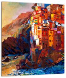 Mivali Tablou pe sticlă - Satul de coastă Cinque Terre, Riviera italiană, impresionismul modern, dintr-o bucată 30x30 cm pe sticlă (V023463V3030GD)