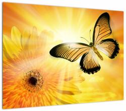 Mivali Tablou pe sticlă - Fluture galben cu flori, dintr-o bucată 70x50 cm pe sticlă (V022521V7050GD)