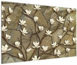 Mivali Tablou - Magnolii albe pe zidărie de piatră, dintr-o bucată 120x80 cm (V022779V12080)