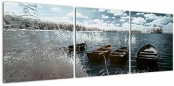 Mivali Tablou - Bărci de lemn pe lac, din trei bucăți 120x40 cm (V021925V12040)