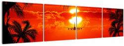 Mivali Tablou - apus de soare cu avion, din patru bucăți 160x40 cm (V020623V16040)